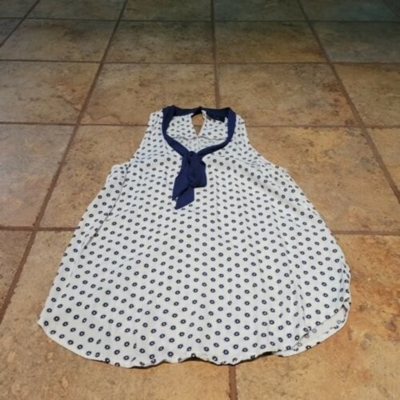 Maeve Anthropologie Women’s White Tank Top With Navy Blue Tie Collar US 2, EU 34 - Picture 1 of 8